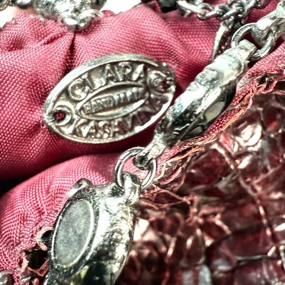 Vintage Clara Kasavina Handmade Red Snakeskin & Black Stones Shoulder Mini Purse - Picture 5 of 6